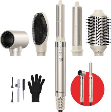 Slopehill Airstyler 5 в 1: Іонський фен, мультистайлер, автоматична плойка, щітка-фен, випрямляч для волосся (Champagne Gold)