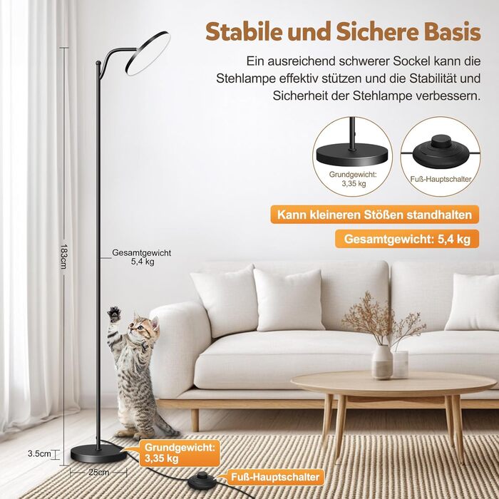 LED-стельовий світильник HANDSONIC 32W, 183 см, 3000 люмен, диммування, пам'ять, 2700K-6500K, таймер, пульт, для спальні, офісу, чорний