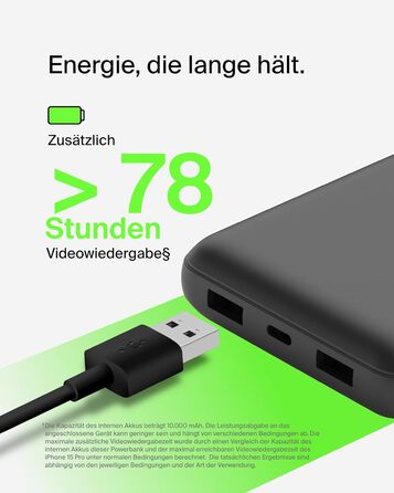 Powerbank Belkin 20000mAh з USB-C та USB-A: заряд для iPhone, Galaxy, Pixel, iPad, AirPods та інших пристроїв – Чорний