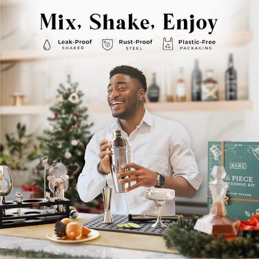 Набір бармена BARE BARREL® для приготування коктейлів | 16 предметів | Шейкер, барне аксесуар, інструменти для дому | 35 рецептів | Подарунковий набір