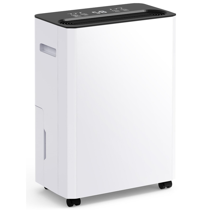 Електричний осушувач повітря з автоматичною та безперервною подачею води (шланг у комплекті), для спалень та підвалів, LED-дисплей, тихий з таймером (12л/день)