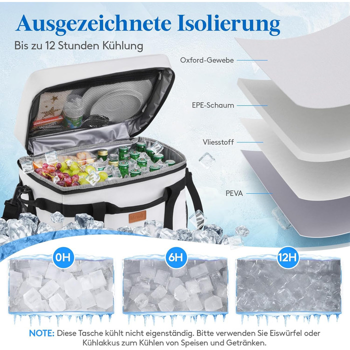 Lifewit Cooler Bag Foldable Picnic Bag for Food & Drinks, Portable Ice Bag for Men, Women, Insulated Thermal Bag for Work, Picnics, Camping (40L, Silk Grey)
