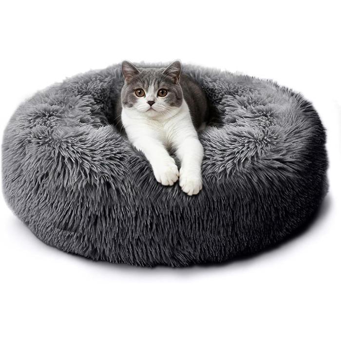CALIYO Крісло-лежанка для собак та котів середнього розміру, м'яке, зручне, миється, можна сушити в сушильній машині, діаметр 70 см (50 см, темно-сірий)