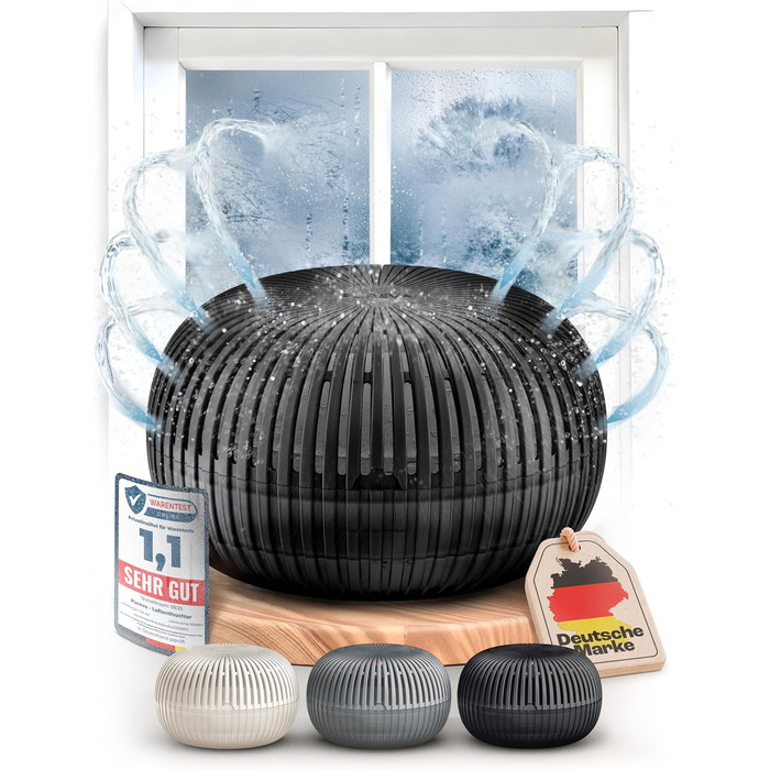 Зволожувач повітря Flow без струму до 25м² [НОВА ФОРМУЛА] - абсорбер вологості для комфортного мікроклімату, 450г гранул, чорний