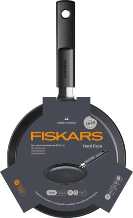 Сковорода для омлету Fiskars Hard Face 22 см, алюмінієва, антипригарна, підходить для всіх плит, чорна