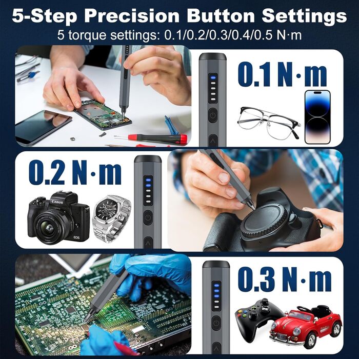 Набір інструментів для ювеліра та ремонту техніки Feinmechaniker, 52 в 1, з магнітним викруткою, 5 передач, регулювання моменту, для iPhone, iPad, Macbook, комп'ютерів, Switch, PS4, PS5, окулярів, годинників