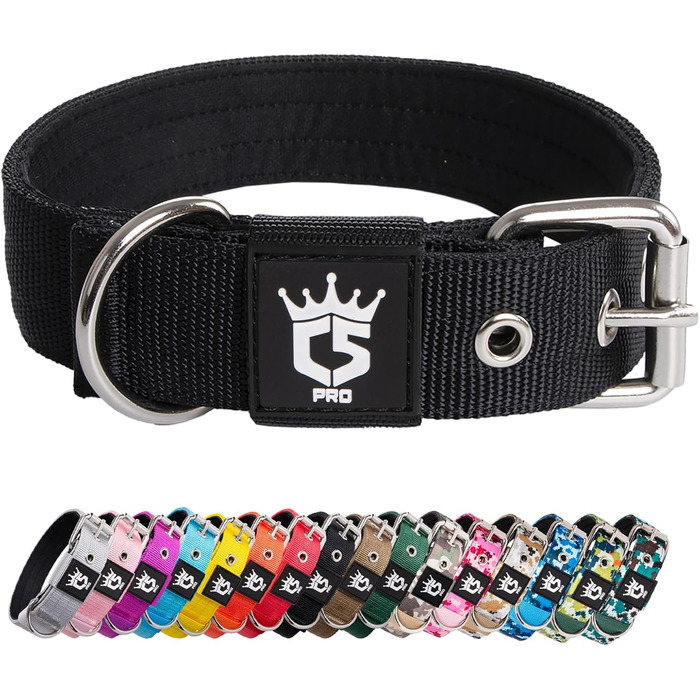 Тактичне нашийник для собак TSPRO, міцний нашийник з металевою застібкою, ширина 3,3 см, регульований та товстий, чорний (S), розмір шиї S (регульований 32-40 см), чорний