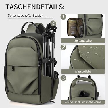 Сумка для камери на плечі, рюкзак для DSLR/SLR/беззеркальної камери, водонепроникний фоторюкзак з тримачем для штатива та знімними модулями (зелений)