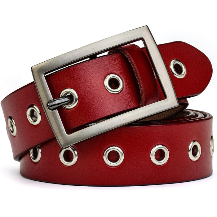 Жіночий шкіряний ремінь з металевою пряжкою для джинсів Dreess, ширина 1.1 см (S: 95 см, підходить для обхвату талії 75-84 см, колір: червоний)