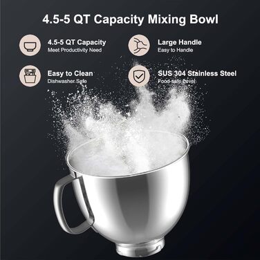 Миска з нержавіючої сталі GVODE для KitchenAid 4,5-5 л – аксесуар для міксера, металева чаша для кухонної машини