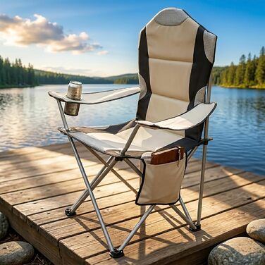 Крісло кемпінгове Spetebo XXL Deluxe бежеве, до 150 кг - широке, зручне, стабільне