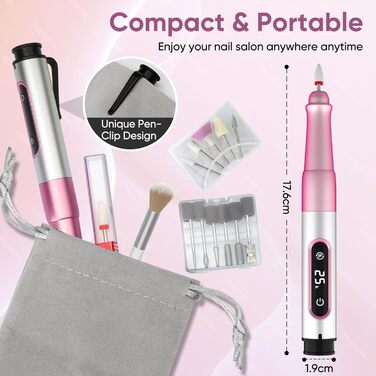 Електричний фрезер для нігтів Nagelfräser Kabellos 13 в 1: 5 швидкостей, 25000 об/хв, USB, для гель-манікюру