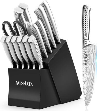 Набір ножів кухонних MOSFiATA 17 предметів: професійні ножі з нержавіючої сталі, ножиці, блок для ножів, подарункова упаковка