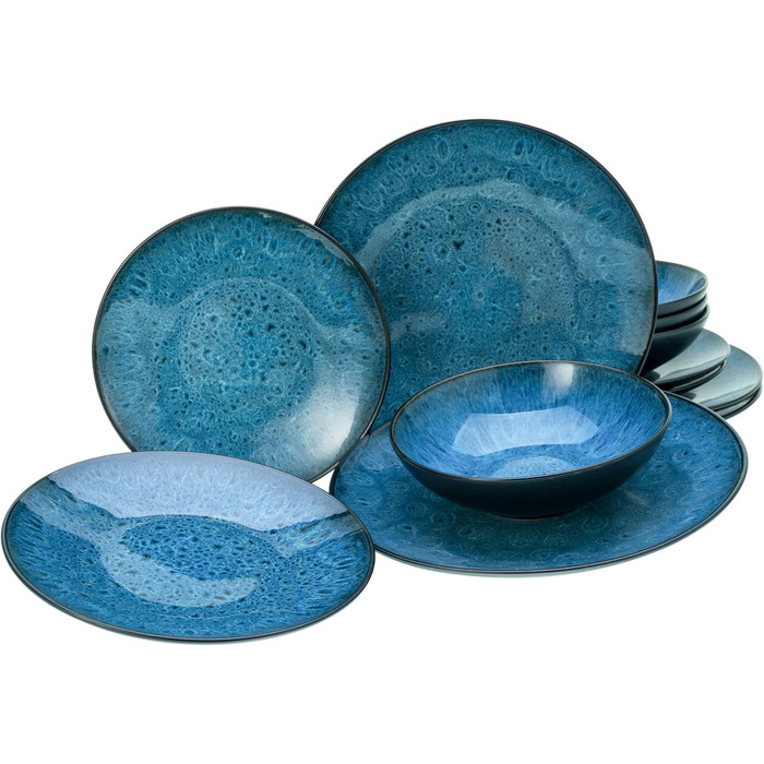 CreaTable Geschirrset Jawa: 18-Piece Set для 6 осіб, з кераміки, для посудомийної машини та мікрохвильової печі, зелений колір (блакитний, 12 шт.)