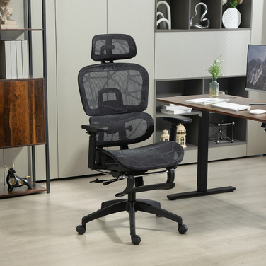 HOMCOM Ergonomic Mesh Office Chair with Adjustable Height, Swivel, Armrests, and Headrest - Black