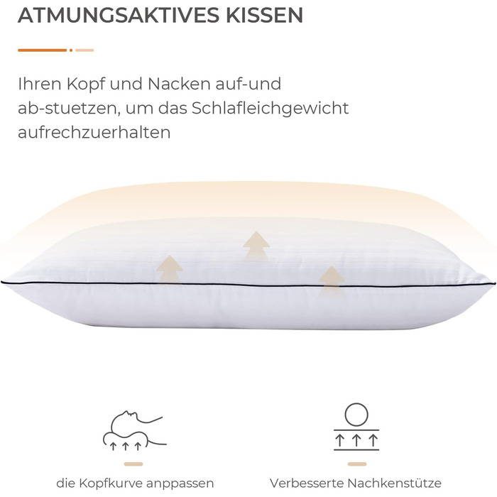 Sweetnight Pillow 80x80 2-Pack, 1300g Microfiber Pillow, Soft and Supportive Neck Pillow for All Sleeping Positions, Breathable 100% Cotton Cover, Öko-Tex Certified White 80 x 80 cm 2-Pack Striped Design 2