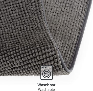 Килимок для ванної кімнати Blumtal Chenille 40x60 см - сертифікований Oeko-TEX, неслизький, миючий, сірий (темно-сірий)