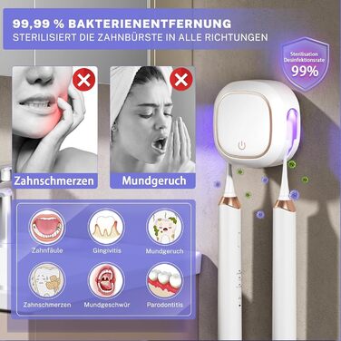 Maxspace UV Toothbrush Sanitizer, Wall-Mounted Toothbrush Holder with Drying, Rechargeable Toothbrush Sterilizer with 2 Slots for Family Use (White)