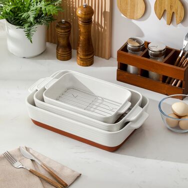Форма для запікання MALACASA Serie TARA, 4.5L, кераміка, прямокутна, 35*23.8 см (набір з решіткою)