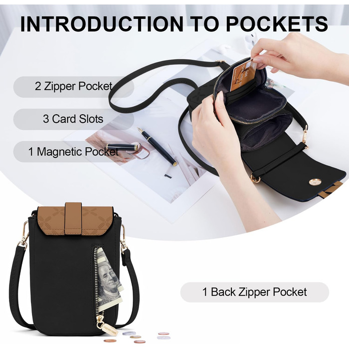 Сумка-органайзер на шию MUIIKOLA з RFID-захистом для телефону, велика місткість, екошкіра, чорно-коричнева