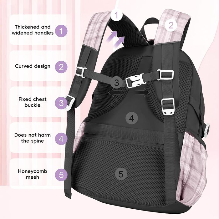 Шкільний рюкзак для дівчаток 1-5 клас, 2025. Ергономічний рюкзак для дітей з нагрудним ременем, водонепроникний, 27L, чорний. Kawaii дизайн.