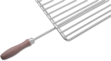 FVLFIL Deos-Grill Stainless Steel Grill Grate with Adjustable Width 55-65X37cm made of European Stainless Steel with Wooden Handles, Adjustable Grill Grate, Extendable Grill Grate