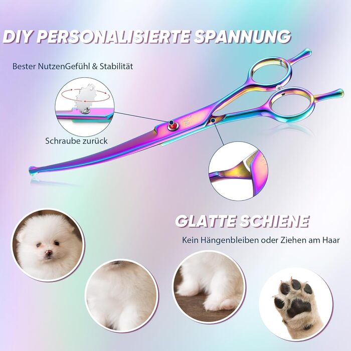 Професійна шерстьрізка Chunker для собак середніх та великих порід, японська сталь 440C, кольорова (Rainbow-curved)