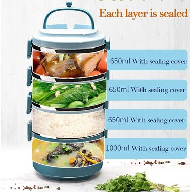SANQIAHOME 2-Tier Stackable Stainless Steel Lunch Box, Leak-Proof, Green