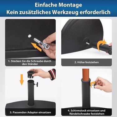 Paramondo Half-Round Umbrella Stand - Weatherproof umbrella stand with mast thickness 35-50 mm, including adapter, balcony stand, 9 kg, black