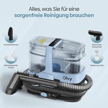 Olvy Teppichreiniger 2.0 - Потужний очищувач килимів з 17000 Па, шлангом 1.6м, кабелем 4м, функцією самоочищення та 500мл миючого засобу - для килимів, диванів, матраців та авто