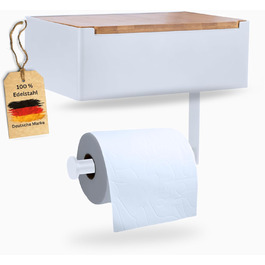 Pandonix Stainless Steel & Bamboo Toilet Paper Holder with Wet Wipe Dispenser - No Drill Installation, Black & White-Bamboo Finish