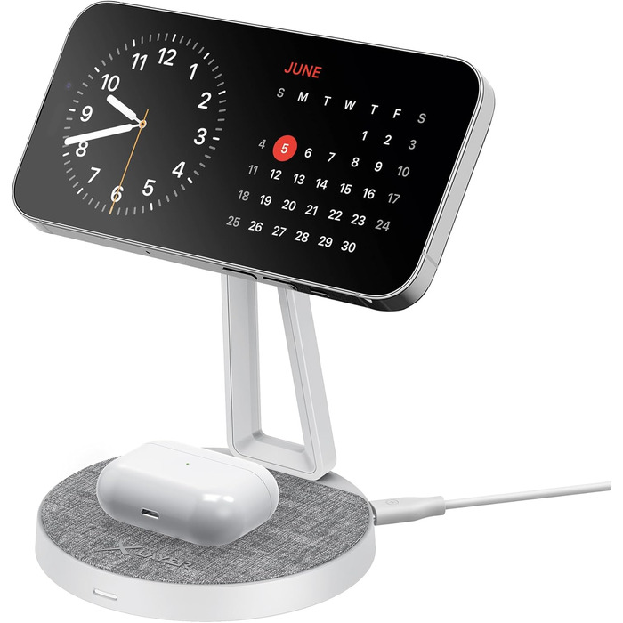 XLayer MagFix Pro 2-в-1 зарядний стан для Apple MagSafe: підставка, бездротова зарядка iPhone 16/15/14/13/12/11 Pro Max Plus, AirPods (сірий/білий)