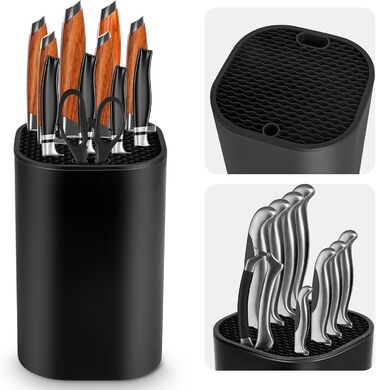 Universal Knife Block without Knives Ninonly Knife Holder Knife and Scissors Organizer with 21 Slots and Drain Design Knife Block Flexible For All Kitchen Knives Suitable Black