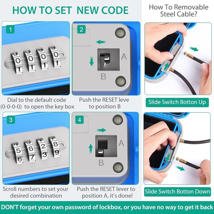Сейф портативний з кодовим замком ORIA, водонепроникний, для відпочинку та офісу (Блакитний)