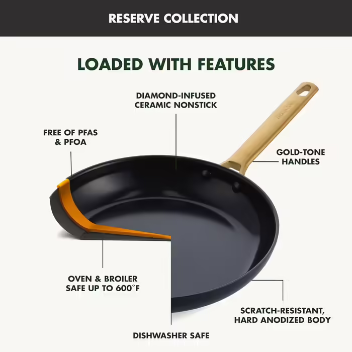 GreenPan Reserve Hartelox Ceramic Non-Stick Coating Cookware Set, 1.5QT and 3QT Saucepan Set with Lid, Gold-Colored Handle, PFAS-Free, Dishwasher Safe, Oven Safe, Black 4 Piece Set Black
