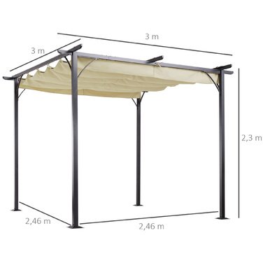 Outsunny Pergola Gazebo 3 x 3 m Waterproof with Sliding Roof and UV Protection for Garden and Patio, Aluminum Beige