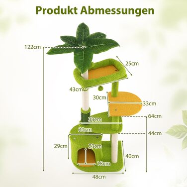Дерев'яний кігтеточка для котів Costway 97 см з печерою та лежанками, кігтеточка з сизалевого мотузка та дерев'яною основою, зелено-бежева