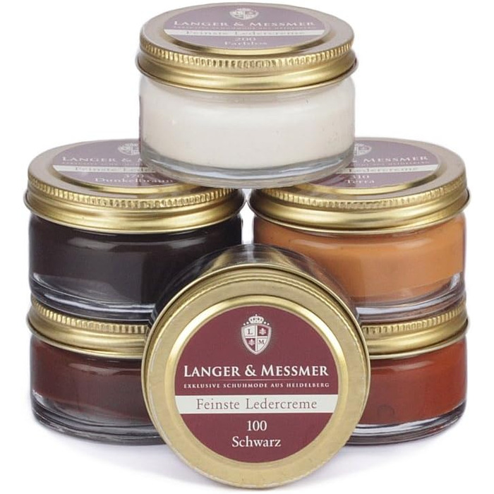 Langer & Messmer Shoe Care Set including high-quality leather care creams and horsehair brushes for effective care of your smooth leather shoes - The shoe care set for professional shoe care.