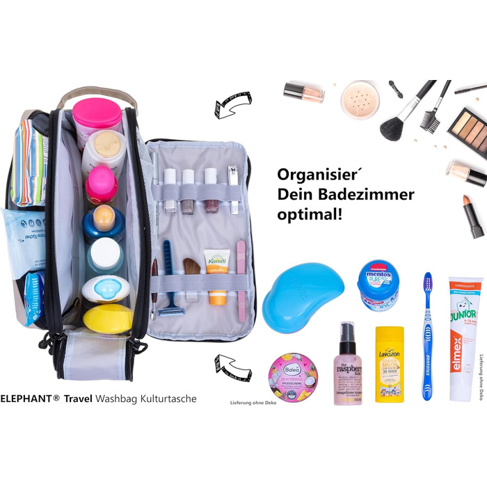 Туалетна сумка-органайзер для подорожей Elephant: велика, водонепроникна, сіро-бірюзова
