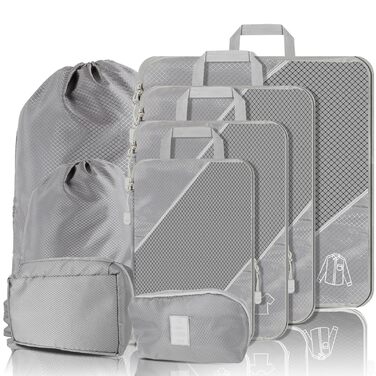 Органайзер для валізи, набір 6 шт. Компресійні кубики для пакування, органайзер для подорожей, сірий (8 шт.)
