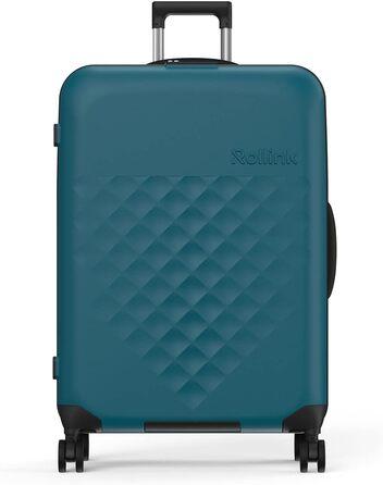 Чемодан Rollink Vega 360, 104L, 4 колеса, чорний, з інноваційним замком, міцний, екологічний (Carry-On, Deep Lagoon)