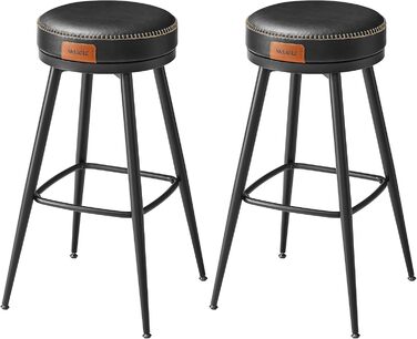 Барний стілець VASAGLE EKHO, 2 шт., 76 см, оббивка з екошкіри, чорний, Mid-Century Modern, для кухні/барної стійки