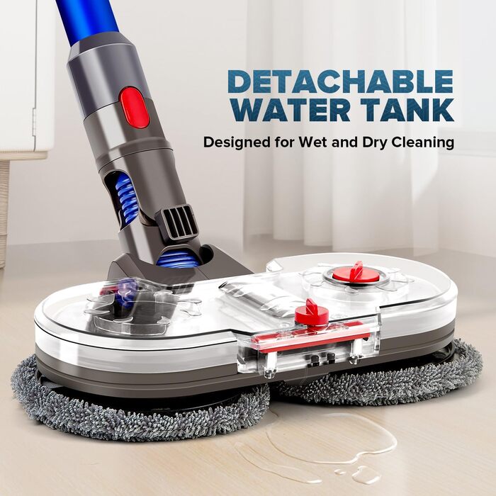 Насадка для миття підлоги сумісна з Dyson V7/V8/V10/V11/V15, знімний бак для води та 6 змінних мікрофібрових серветок для твердих підлог