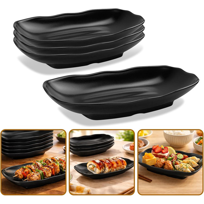 Teller Teller Rechteckig, чорний порцеляновий сервірувальний піднос для закусок, десертів, суші, тортів, салатів, фруктів, антипасті та гарнірів (Ljp5008-4)