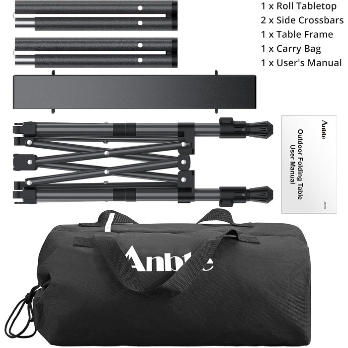Складний кемпінговий стіл Anbte алюмінієвий 67x58 см, регульована висота (44/70 см), вантажопідйомність до 150 кг, з сумкою для зберігання - для пікніка, саду, балкону