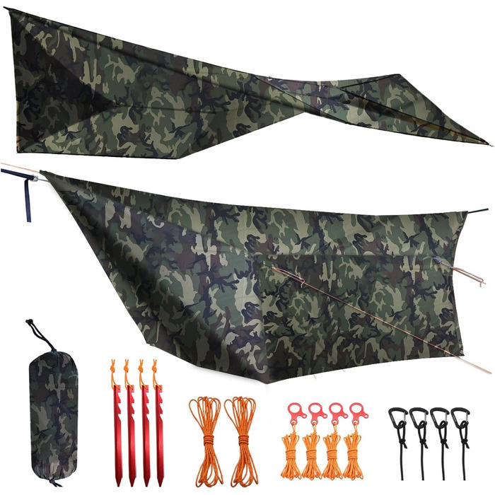 Гамак-тент OneWind Camo 365x295 см: ультралегкий, для кемпінгу, бушкрафту, з підставою та дверима