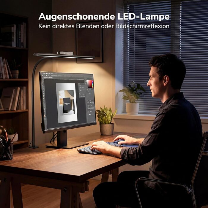 LED Настільна лампа Lepro 11W з кліпсою, диммер, 5 режимів яскравості та колірної температури, гнучкий регульований світильник для дому та офісу, чорна