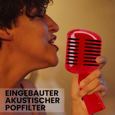 Динамічний мікрофон Pyle Vintage Style з XLR-кабелем 4.88м для живих виступів та студійних записів, червоний