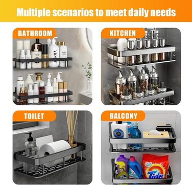 Поличка для душу без свердління, алюміній, 2 шт. Водостійка поличка для ванної кімнати, органайзер для шампуню, аксесуарів, 30,5×13×5,5 см (A Срібло)