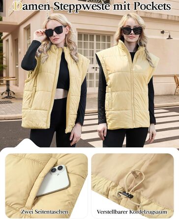 Легка степкова жилетка Daen Weste з коміром-стійкою, без рукавів, для осені/зими/міжсезоння, для активного відпочинку на природі, S-XXL (Хакі, S)